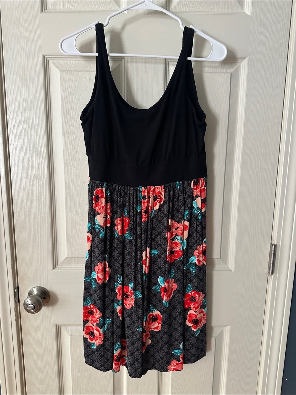 torrid Black Tank Top Floral Skater Dress with Coral Blooms